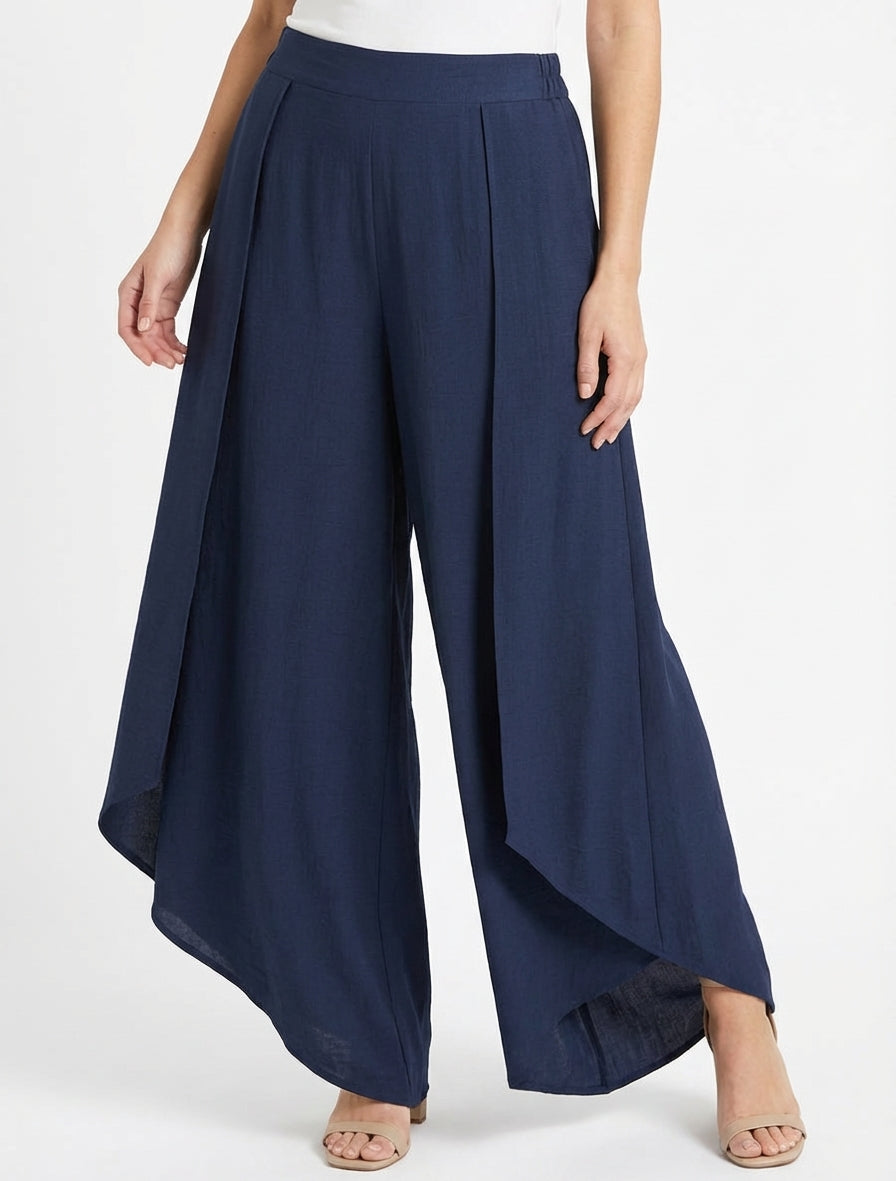 Pantalon ample à bords asymétriques - Marine