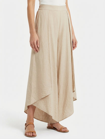 Wijde broek met asymmetrische randen - Beige