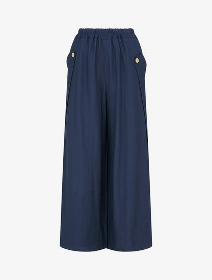 Pantalon ample uni à boutons décoratifs - Marine - 1