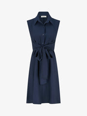 Robe chemise sans manches à liens à nouer - Marine - 1
