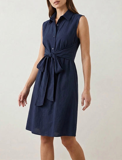 Robe chemise sans manches à liens à nouer - Marine