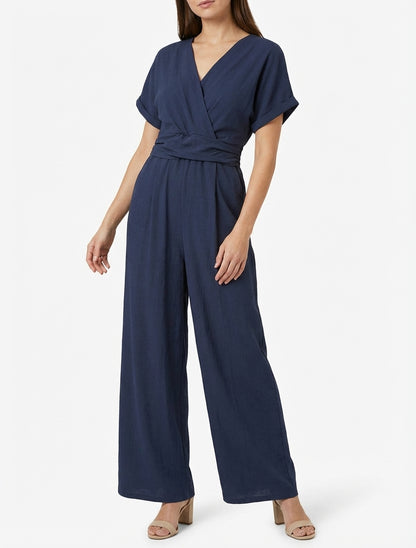 Effen jumpsuit met korte mouwen - Marine