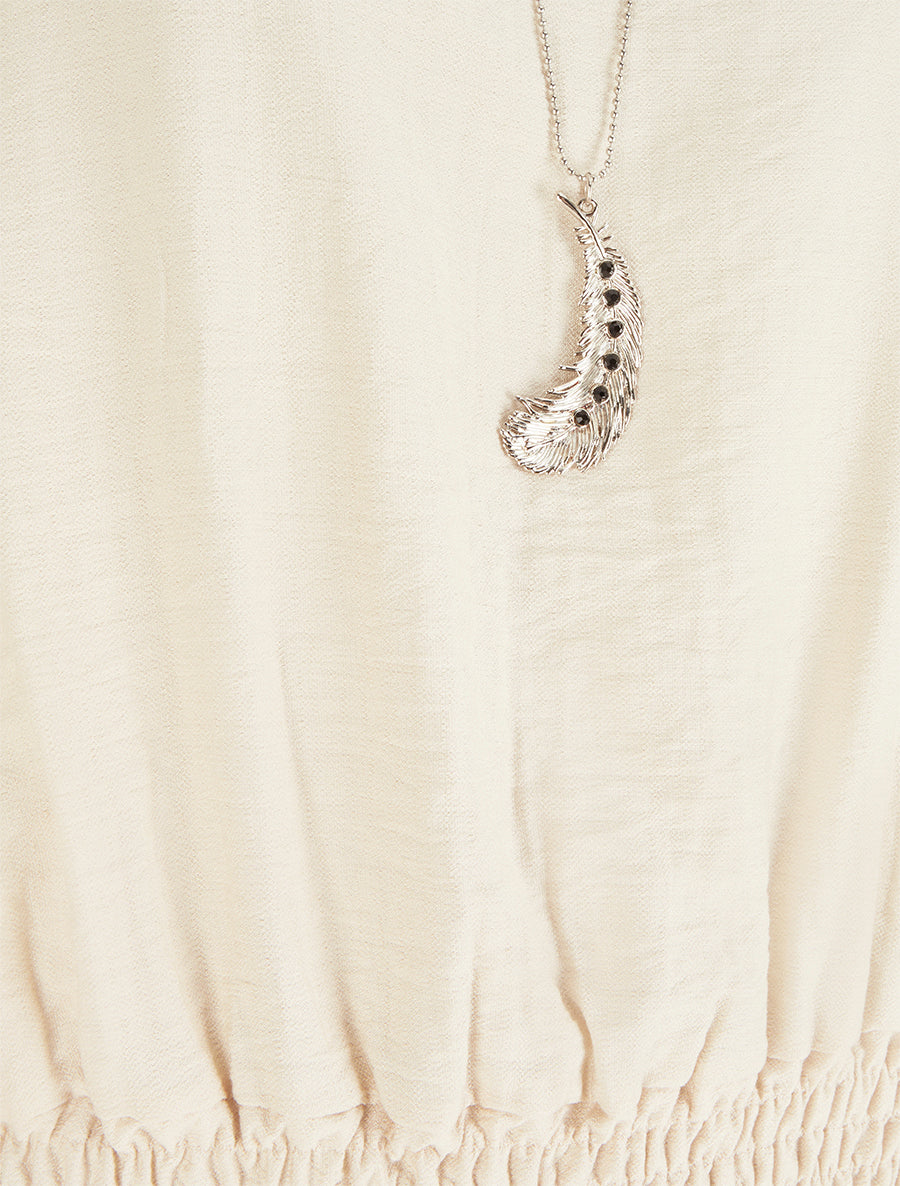 Top boule uni à manches courtes - Beige - 3