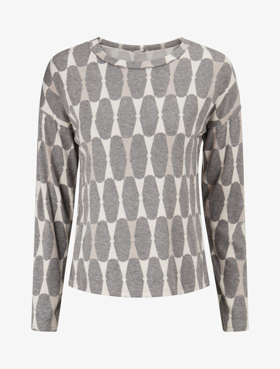Pull fin à imprimé géométrique - Gris - 1