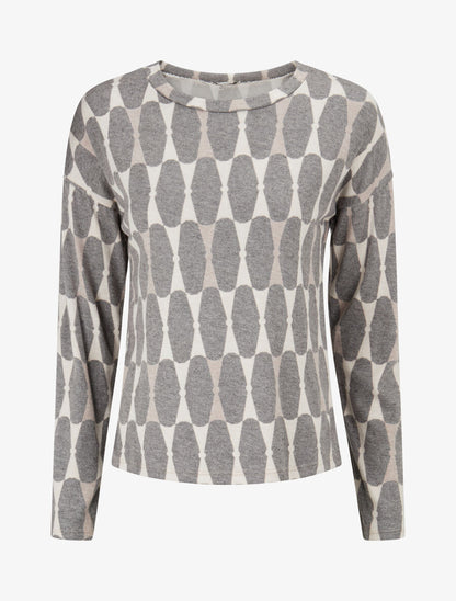 Pull fin à imprimé géométrique - Gris - 1