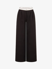 Pantalon wide leg à taille contrastante - Noir - 1