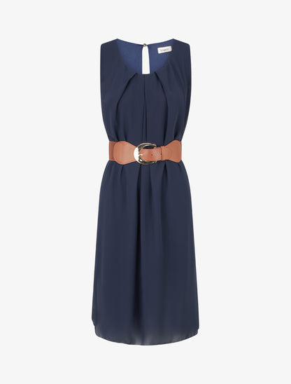 Robe unie en voile sans manches - Marine - 1