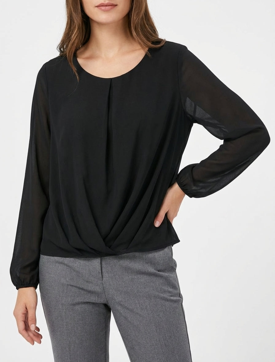 Blouse en voile à effet drapé - Noir