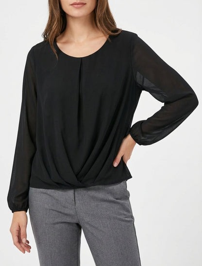 Blouse en voile à effet drapé - Noir