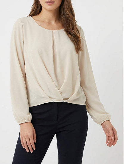 Blouse en voile à effet drapé - Beige