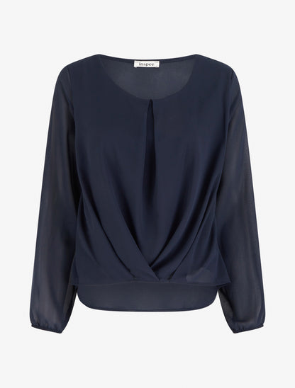 Blouse en voile à effet drapé - Marine - 1