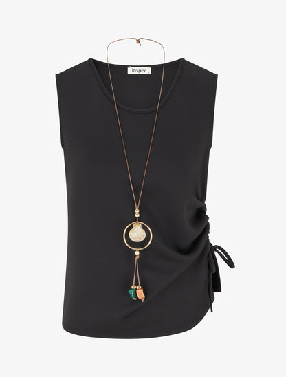 Top froncé sans manches à col rond - Noir - 1