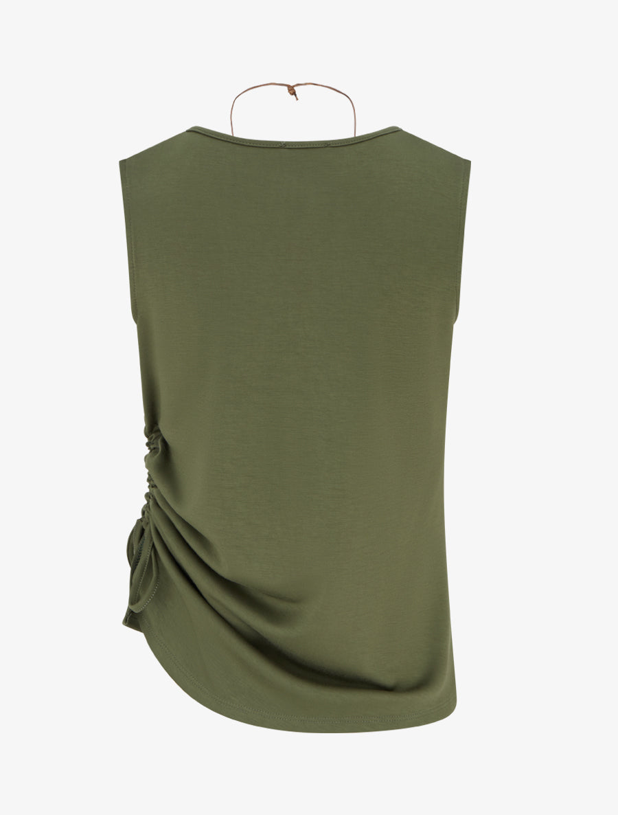 Top froncé sans manches à col rond - Kaki - 2