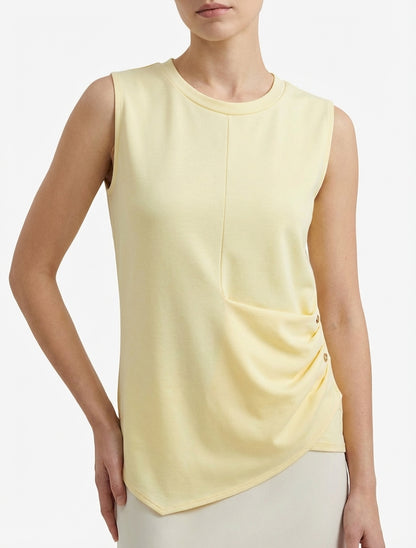 Top sans manches effet drapé et boutons - Jaune