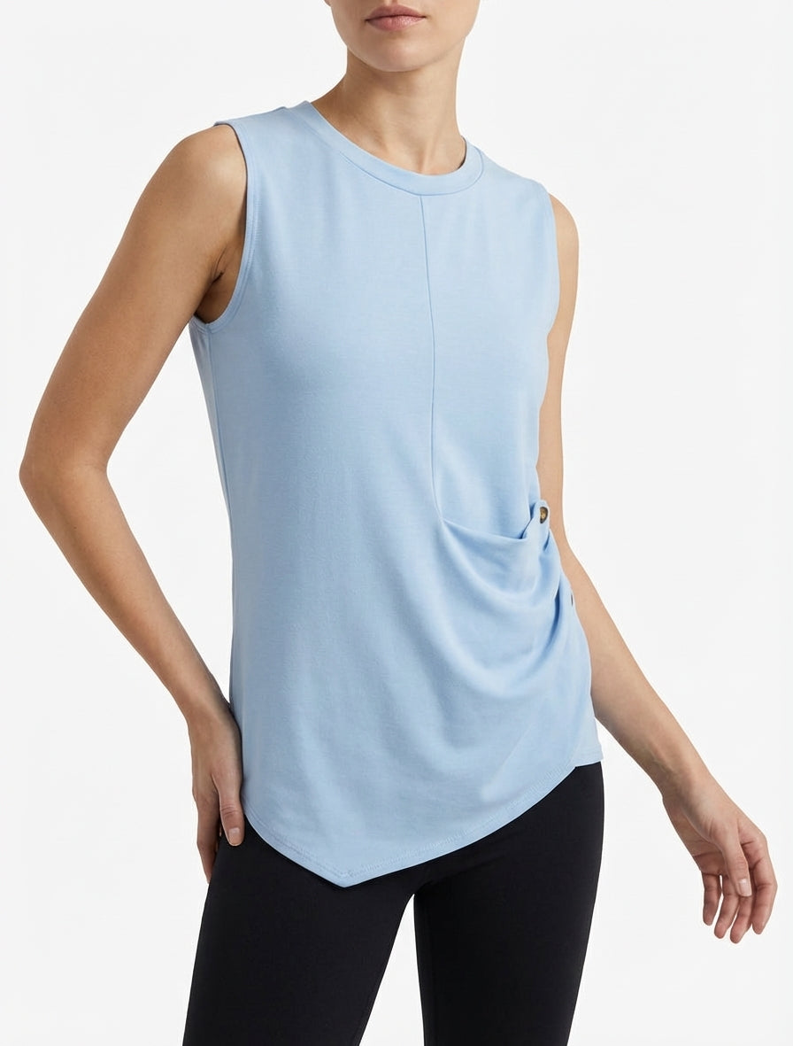 Top sans manches effet drapé et boutons - Bleu ciel