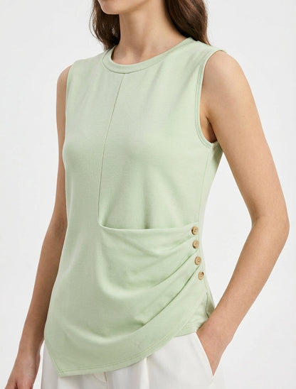 Top sans manches effet drapé et boutons - Vert amande