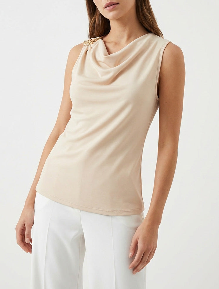 Top sans manches à bijou texturé - Beige