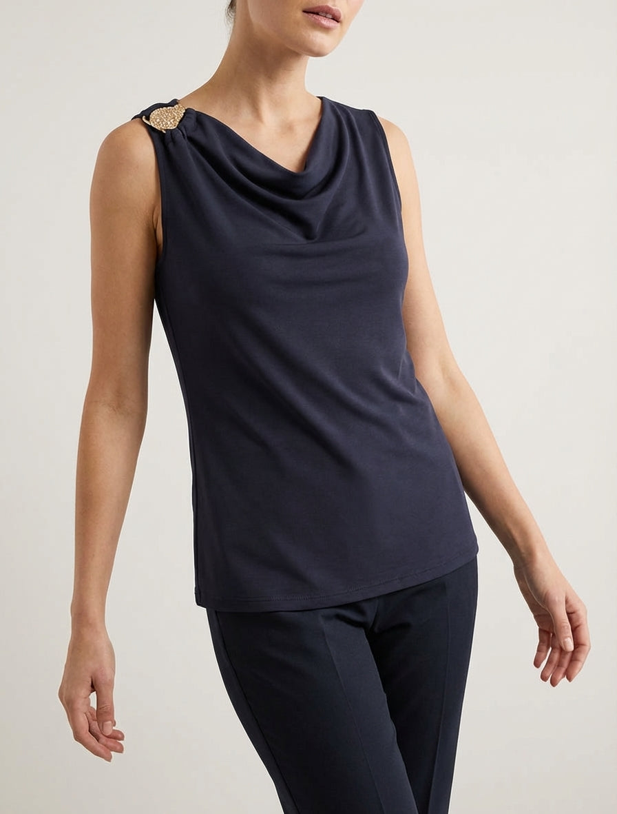 Top sans manches à bijou texturé - Bleu nuit