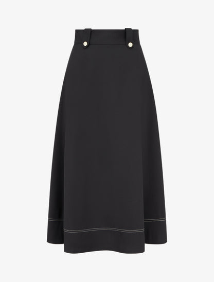 Jupe mi-longue à boutons décoratifs - Noir - 1