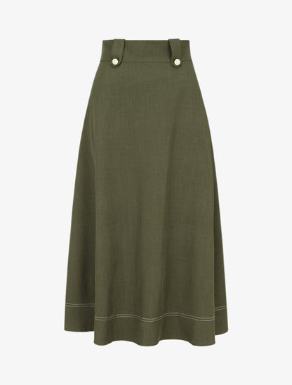 Jupe mi-longue à boutons décoratifs - Kaki - 1