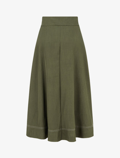 Jupe mi-longue à boutons décoratifs - Kaki - 2