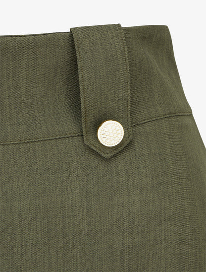 Jupe mi-longue à boutons décoratifs - Kaki - 3