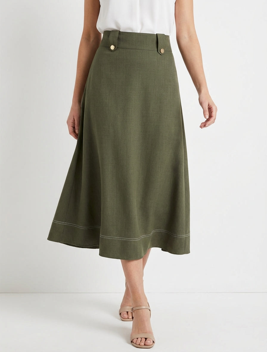 Half lange rok met decoratieve knopen - Kaki