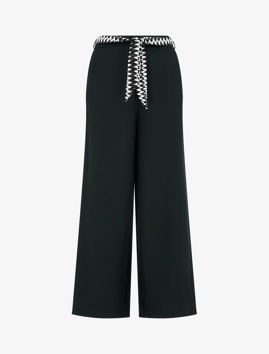 Pantalon ample uni et ceinturé - Noir - 1