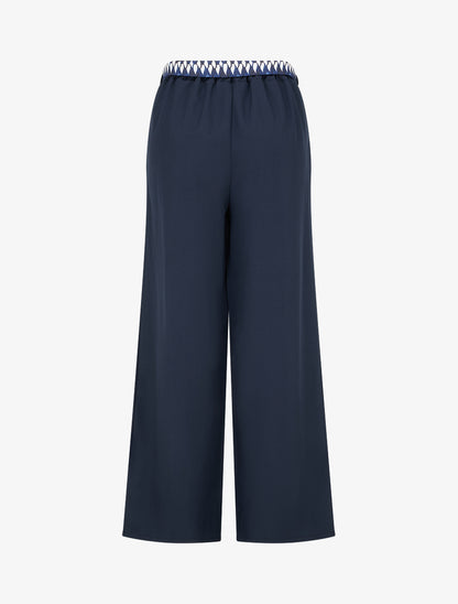 Pantalon ample uni et ceinturé - Marine - 2