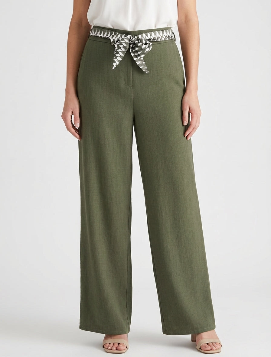 Pantalon ample uni et ceinturé - Kaki