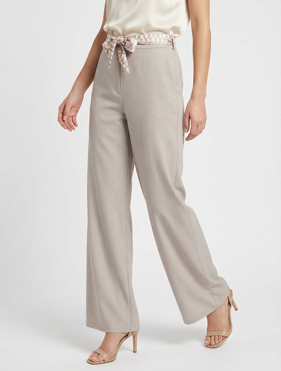Pantalon ample uni et ceinturé - Taupe clair