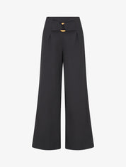 Pantalon ample à taille haute à boucle fantaisie - Noir - 1