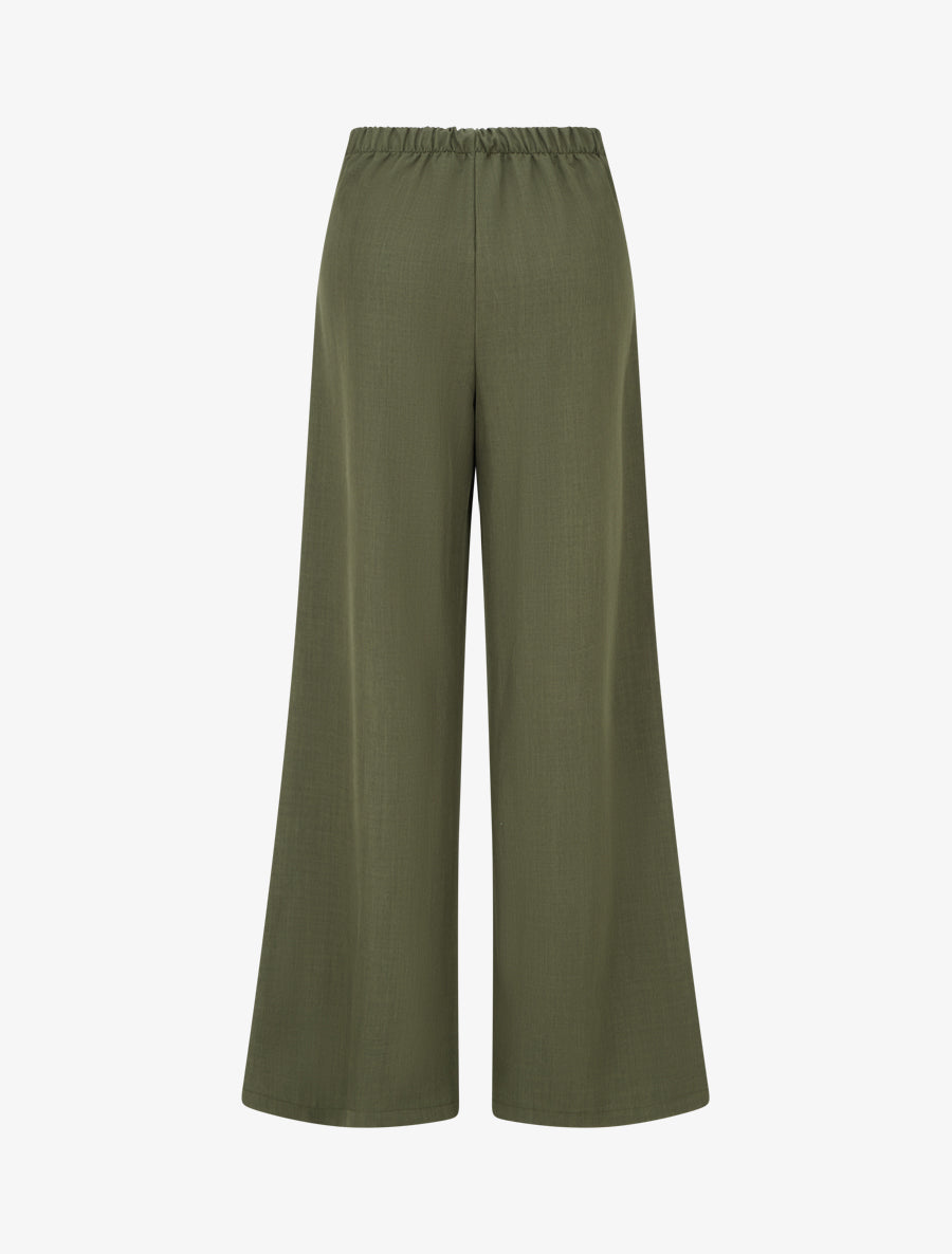 Pantalon ample à taille haute à boucle fantaisie - Kaki - 2