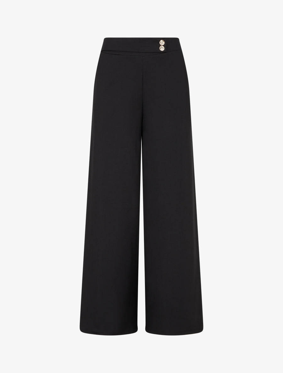 Pantalon ample à sangle et boutons - Noir - 1