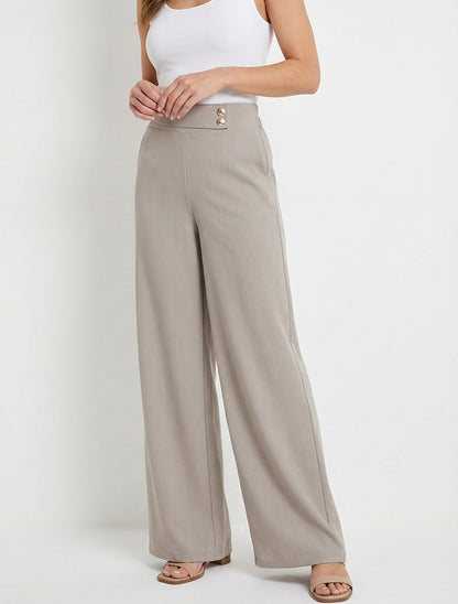 Pantalon ample à sangle et boutons - Taupe