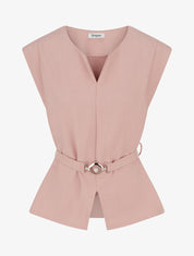 Top uni sans manches à empiècement bijou - Vieux rose - 1