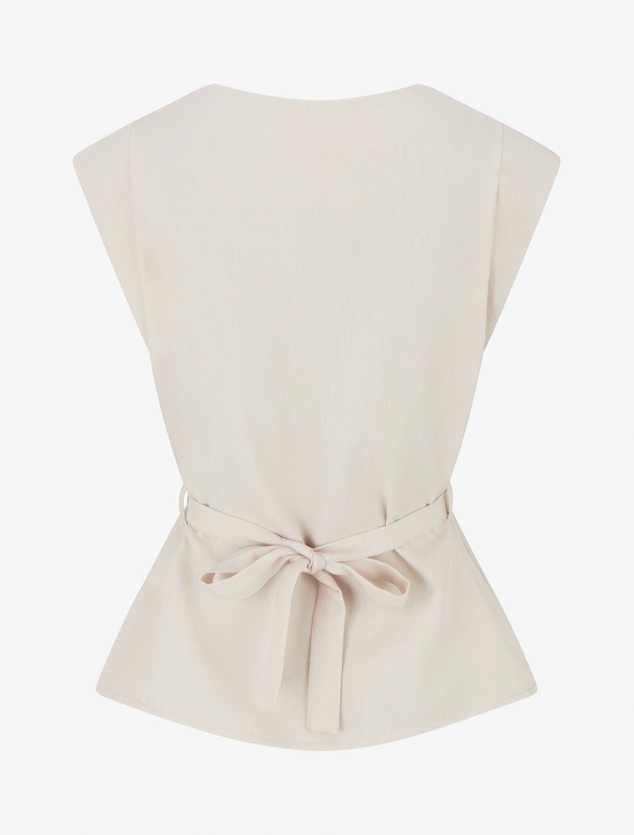 Top uni sans manches à empiècement bijou - Beige - 2