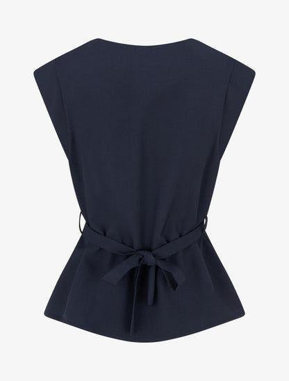 Top uni sans manches à empiècement bijou - Marine - 2