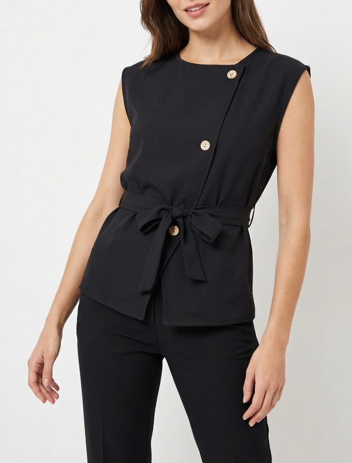 Top boutonné sans manches - Noir