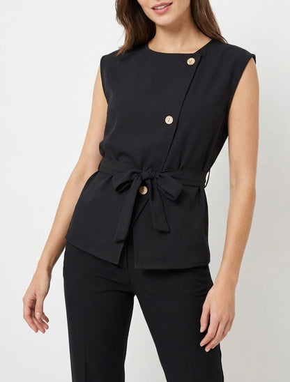 Top boutonné sans manches - Noir