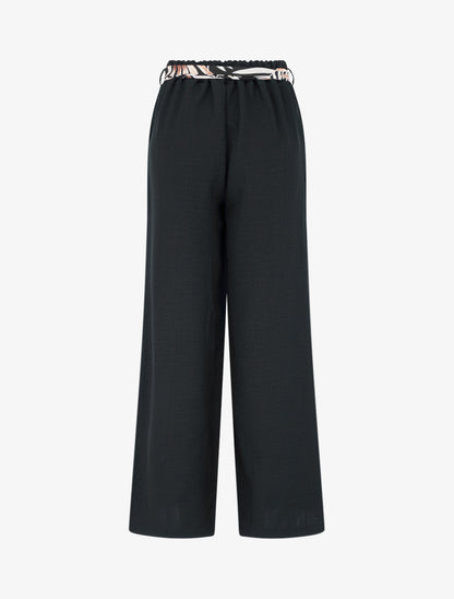 Pantalon droit ceinturé effet lin - Noir - 2
