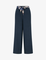 Pantalon droit ceinturé effet lin - Marine - 1