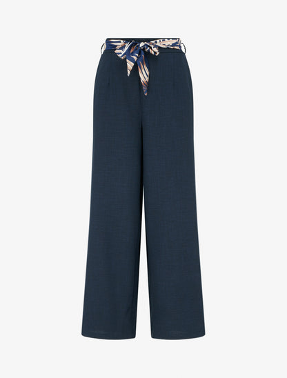 Pantalon droit ceinturé effet lin - Marine - 1