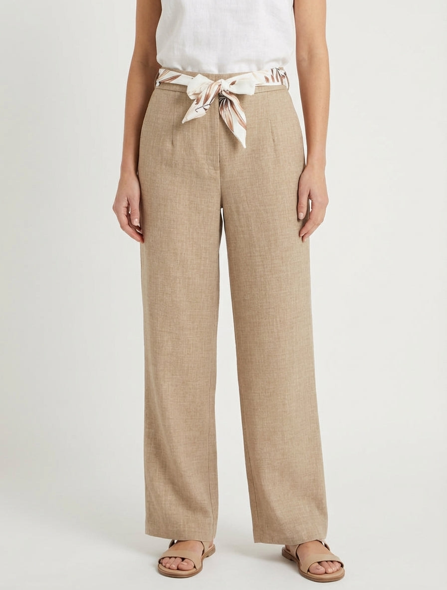 Rechte broek met linnen effect en ceintuur - Mol