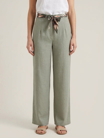 Rechte broek met linnen effect en ceintuur - Kaki