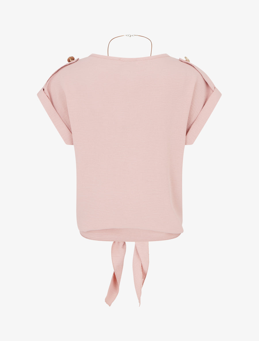 Top uni à nouer et manches courtes - Vieux rose - 2