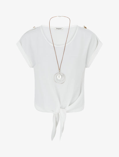 Top uni à nouer et manches courtes - Blanc - 1