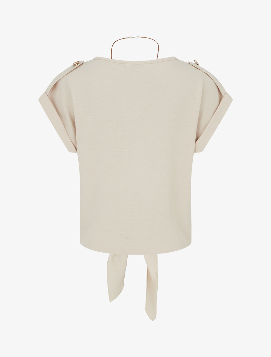 Top uni à nouer et manches courtes - Beige - 2