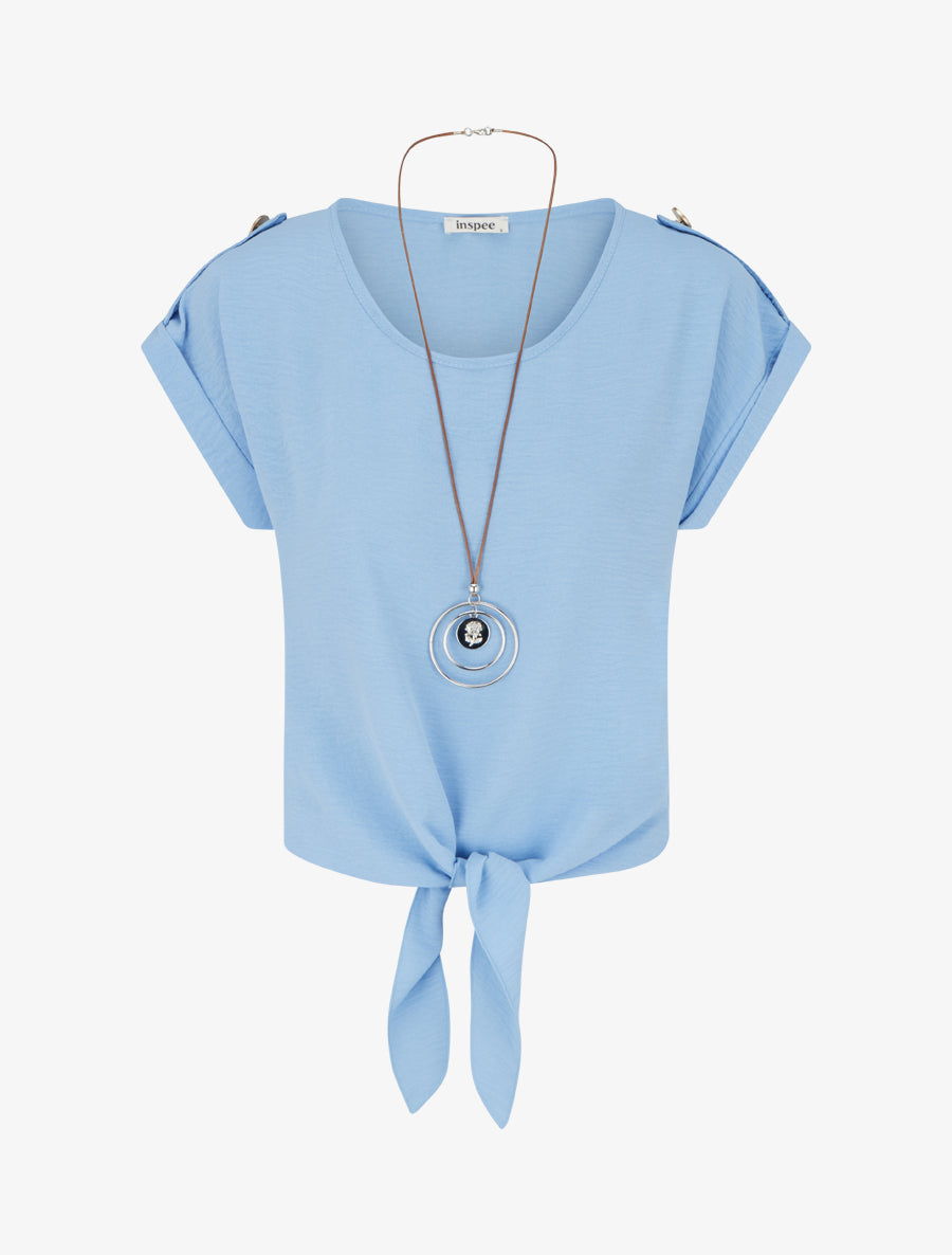 Top uni à nouer et manches courtes - Bleu ciel - 1