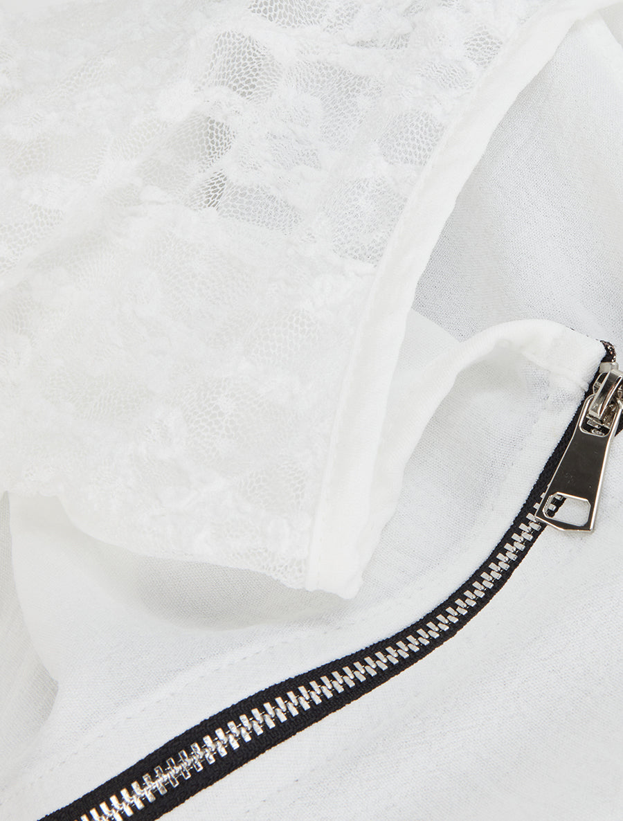 Top droit à zip et dentelle - Blanc - 3